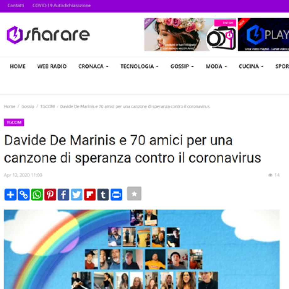 Davide De Marinis e 70 amici per una canzone di speranza contro il coronavirus