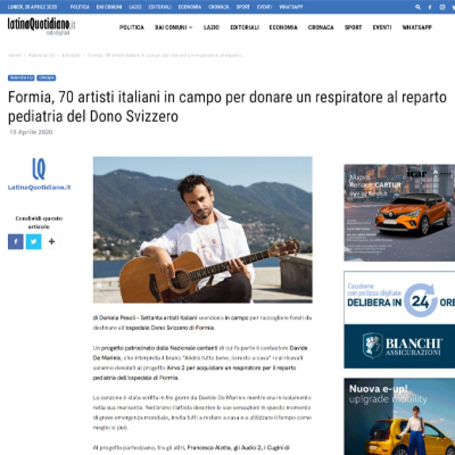 Formia, 70 artisti italiani in campo per donare un respiratore al reparto pediatria del Dono Svizzero