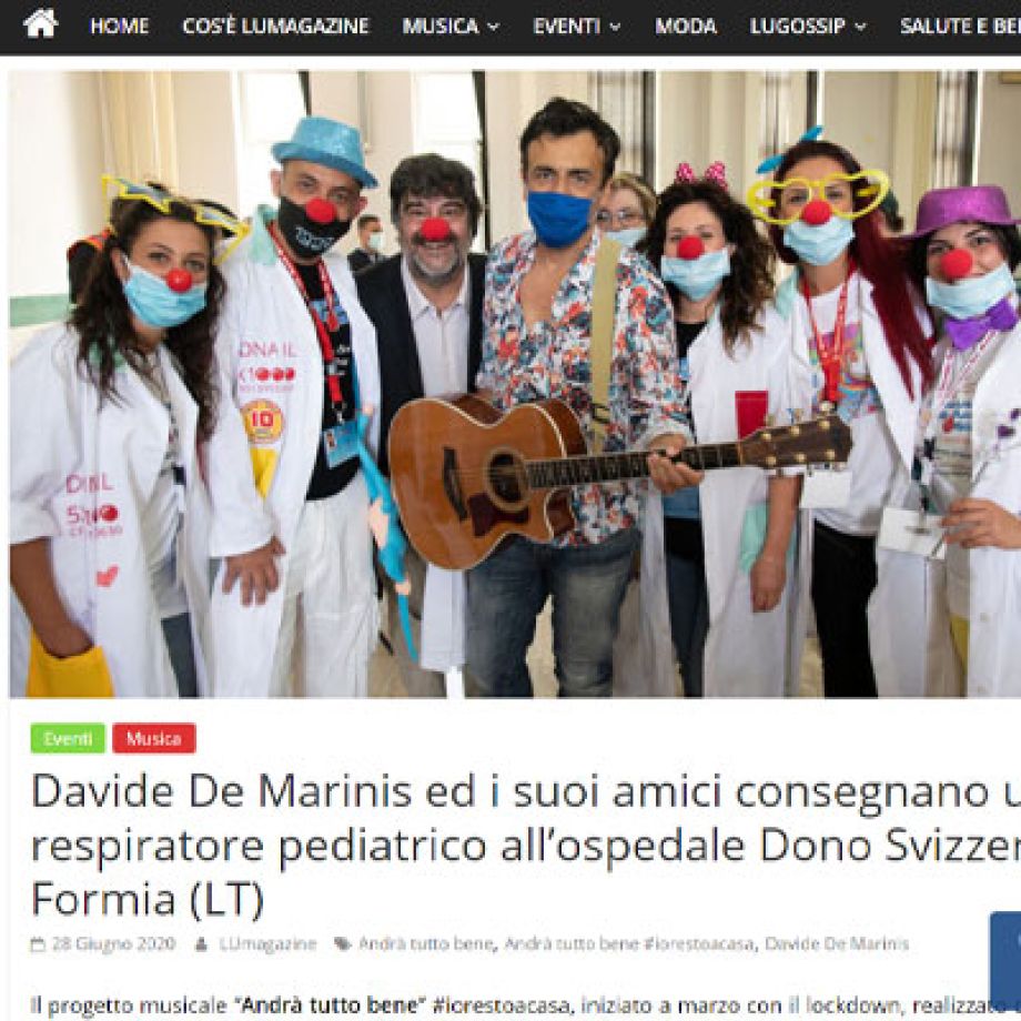 Davide De Marinis ed i suoi amici consegnano un respiratore pediatrico all’ospedale Dono Svizzero di Formia