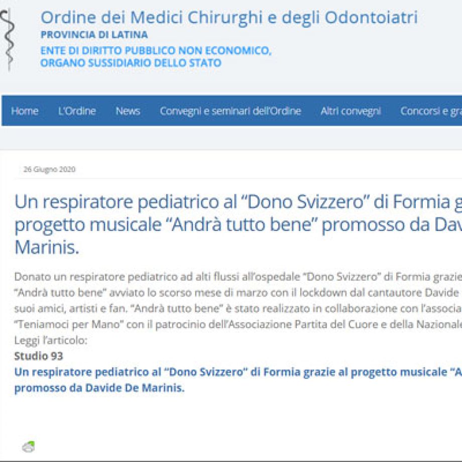 Un respiratore pediatrico al Dono Svizzero di Formia Ordine dei Medici e Chirurghi provincia di Latina