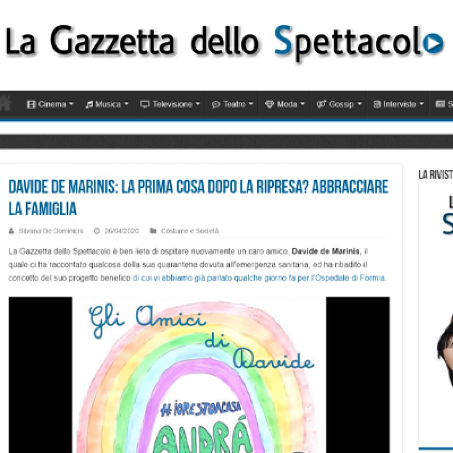 La Gazzetta dello Spettacolo Davide de Marinis la prima cosa dopo la ripresa Abbracciare la famiglia