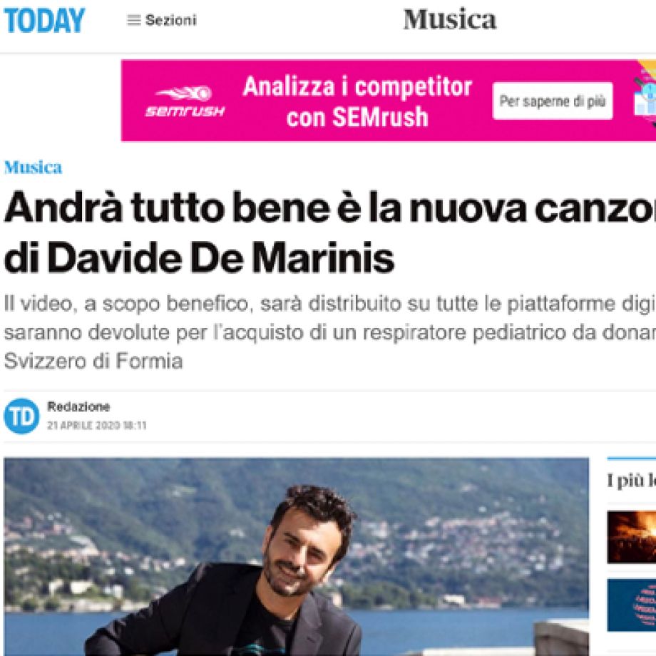 Andrà tutto bene è la nuova canzone (solidale) di Davide De Marinis