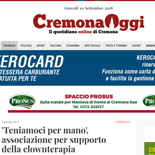 Articolo Teniamoci per mano associazione per supporto della clownterapia