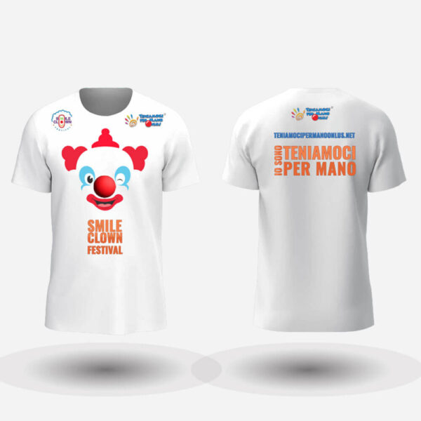 Tshirt Teniamoci Per Mano Smile Clown Festival 2024 di colore bianco unisex
